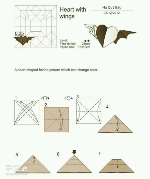 Angel Devil Heart Origami Tutorial, Origami Angel Devil Heart Step Illustrations