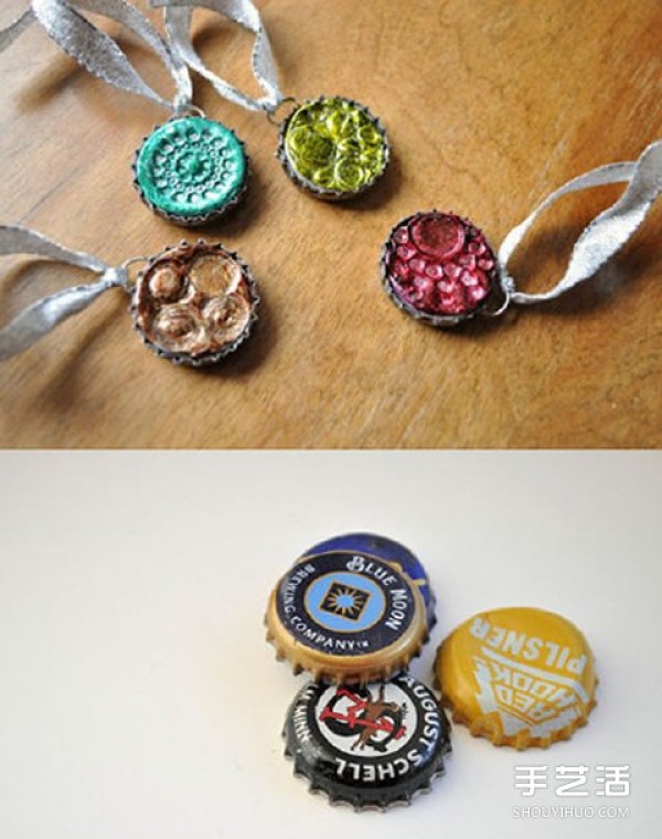 Illustrated tutorial on making DIY cute little pendants with handmade beer bottle caps