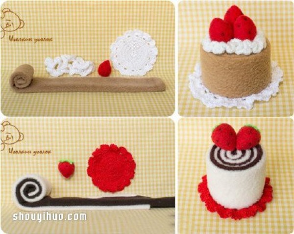 A set of cute illustrated tutorials on hand-made non-woven cakes and desserts