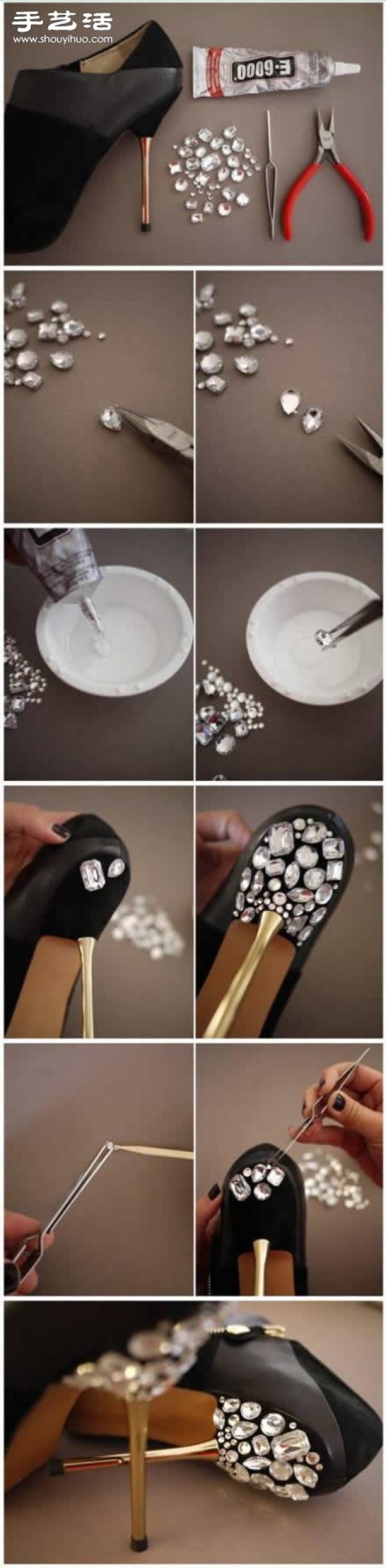 DIY Gorgeous Rhinestone Decorated High Heels Illustrated Tutorial