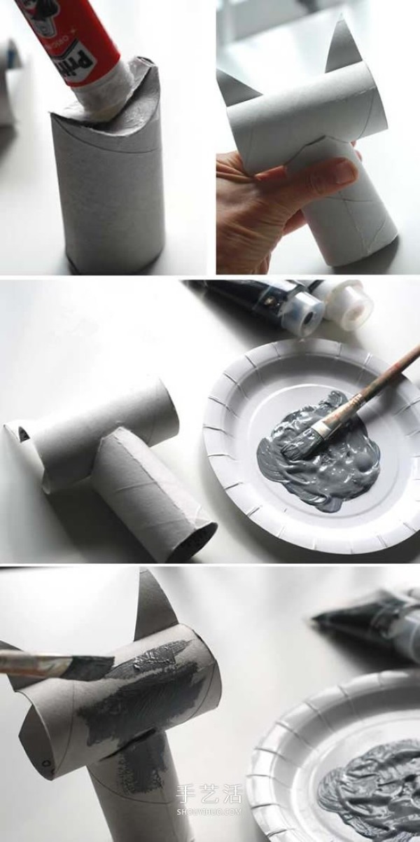 Kindergarten toilet paper tube waste is used to make a three-dimensional kitten by hand