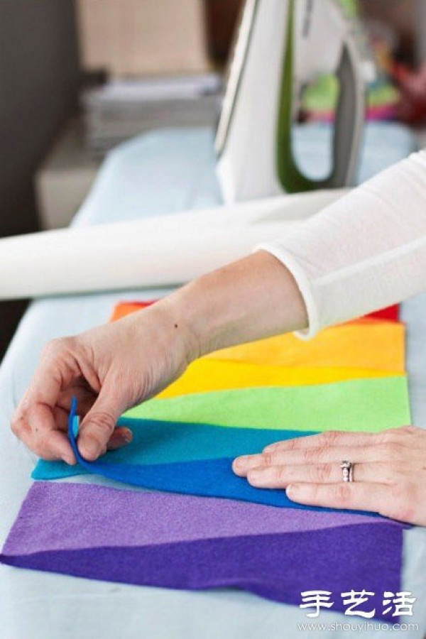 Handmade DIY rainbow tablecloth using patchwork technology