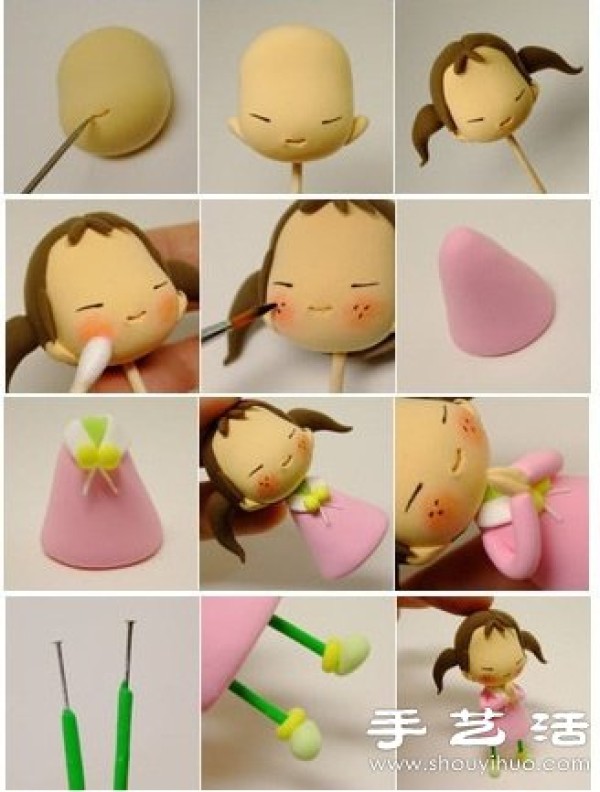 Little girl dog doll soft clay/super-light clay hand-made illustrations