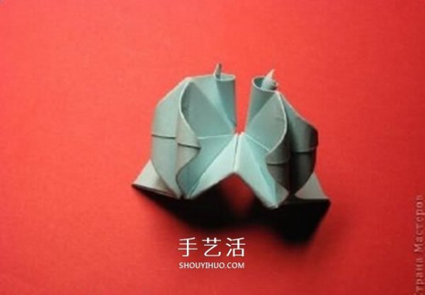 Illustration of the folding method of the Pothos Demon Flower Ball. Origami Pothos Demon Flower Ball.Tutorial