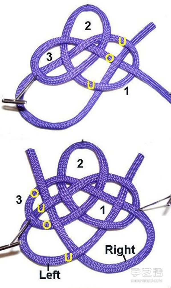 Illustrations of two round knots: Cloud Knot and Solomons Seal