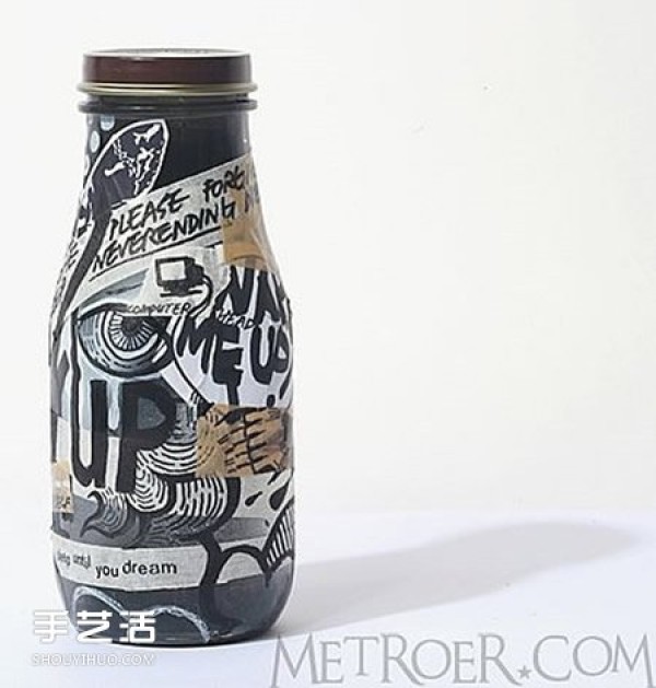 A collection of hand-drawn pictures of beverage bottles for appreciation of handmade beverage bottle paintings