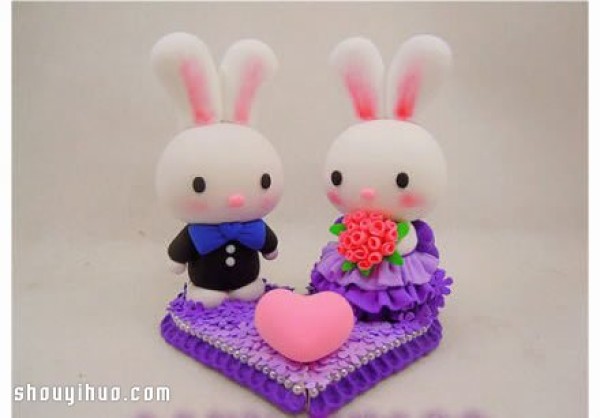 Cute Bunny Clay Doll Wedding Ornament Handmade Illustration