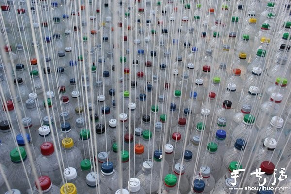 Car awning made from discarded beverage bottles