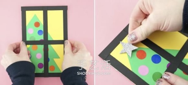 Illustrated tutorial on how to make your own Christmas tree and Christmas card in the window