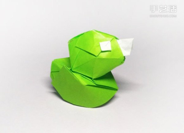 Three-dimensional duck origami step-by-step drawing and duck folding tutorial illustration