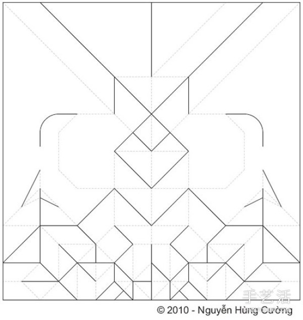 The origami method of the skull illustrates the process of folding the skull