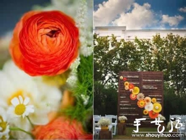 The wedding scene decorated with handmade paper art works