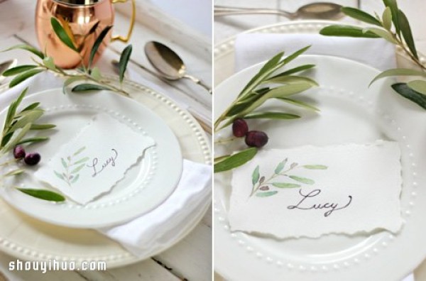 Card paper + watercolor creative handmade DIY banquet seat label