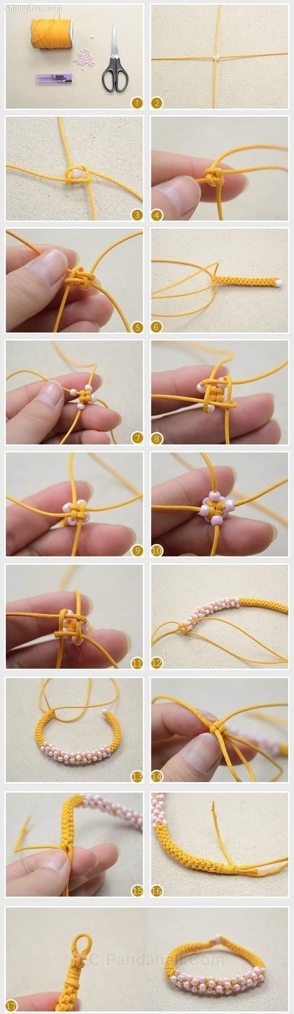 Illustrated tutorial on how to weave small fresh beaded bracelets