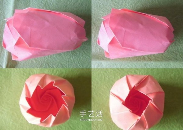 How to fold a wine glass rose and illustrate the process of handmade origami wine glass roses