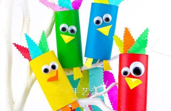 Kindergartens tutorial on how to make a bird on a paper roll and how to make a handmade bird