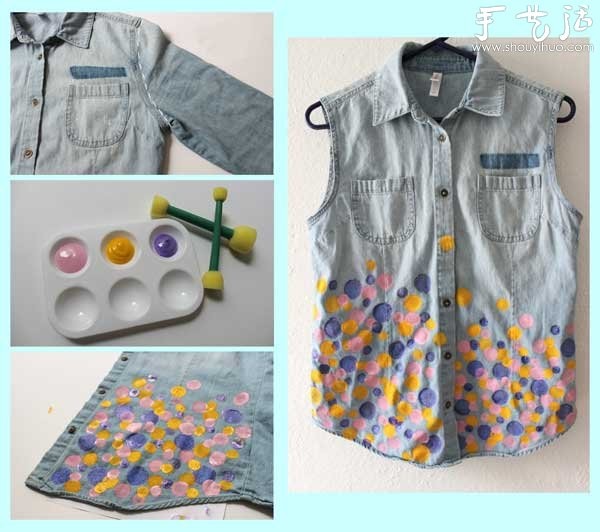 Long-sleeved denim shirt used to make DIY short-sleeved shirts