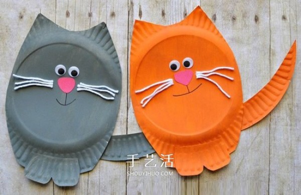 Disposable paper plates to make kittens and kindergarten handmade round-faced cats