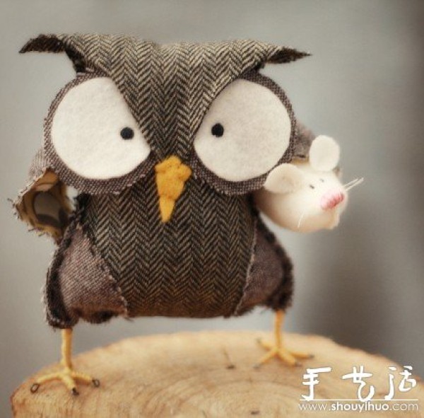 Funny owl handmade with fabric art