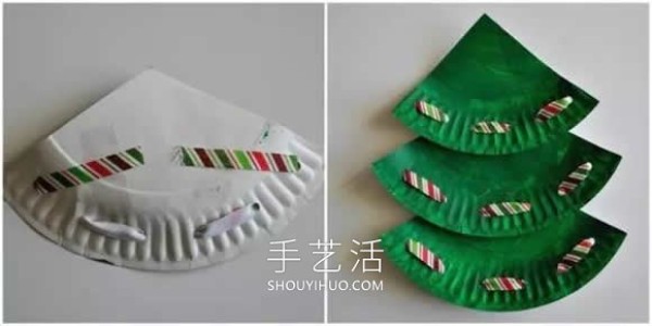 Tutorial on how to make a handmade paper plate Christmas tree in kindergarten