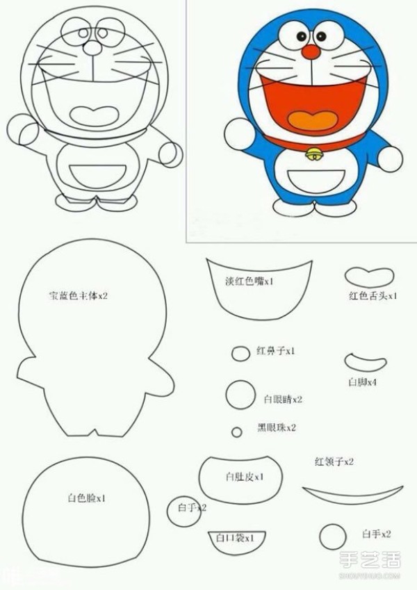 Handmade fabric Doraemon Tinker Bell toy production with cutting drawings