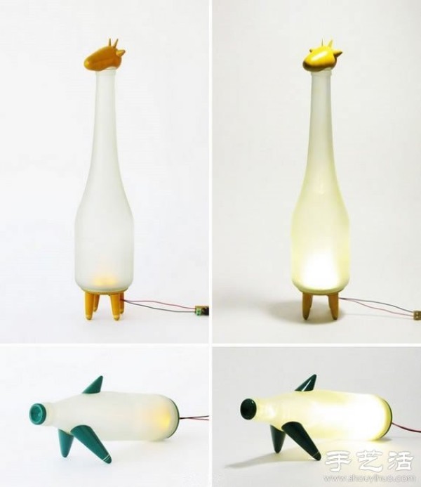 Glass bottles turned into treasures, handmade DIY funny animal table lamps