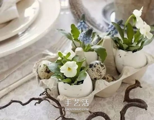 The picture of how to make a flower pot from egg shells brings the artistic beauty of flower arrangement