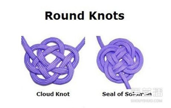 Illustrations of two round knots: Cloud Knot and Solomons Seal