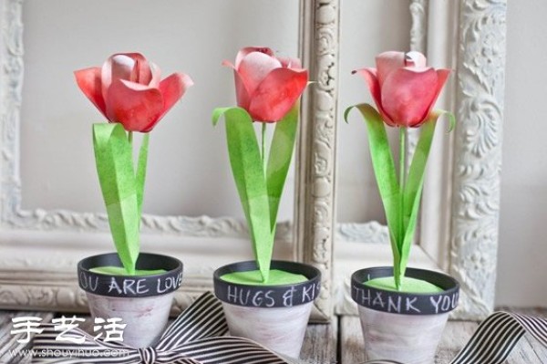 Handmade paper flower tulip pots