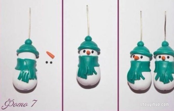 Illustrated tutorial on how to make DIY clay snowman pendant