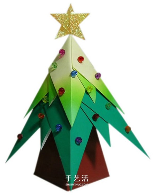 How to fold a colorful three-dimensional Christmas tree, beautiful origami illustrations