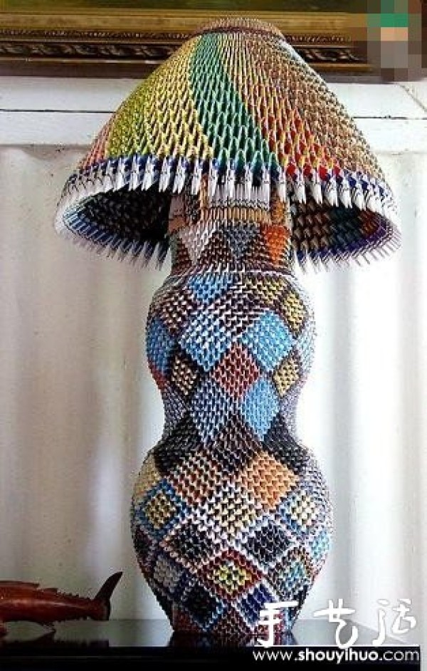 Beautiful large vase made from playing cards