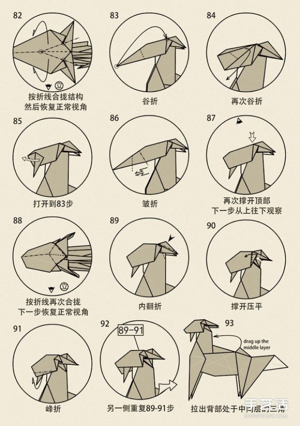 The origami method of the goat illustrates the folding steps of the twelve zodiac sheep