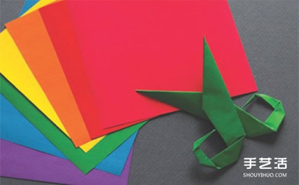 Childrens scissors folding method, hand-made origami scissors diagram, step-by-step picture