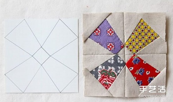 Step-by-step diagram of how to make patchwork pin-ins.