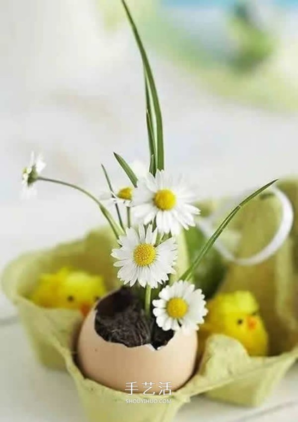 The picture of how to make a flower pot from egg shells brings the artistic beauty of flower arrangement