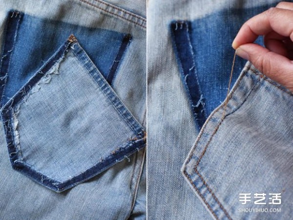 DIY creative pockets on old jeans with the most popular drop pockets