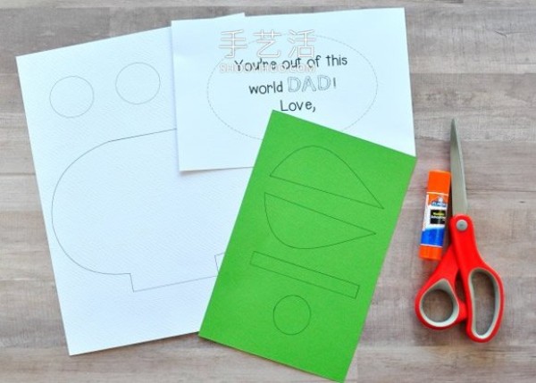 Illustrated tutorial on how to make your own creative alien cards for Fathers Day