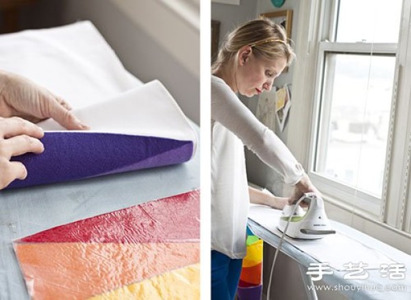 Illustrated Tutorial on Handmade Felt Fabric Rainbow Tablecloth