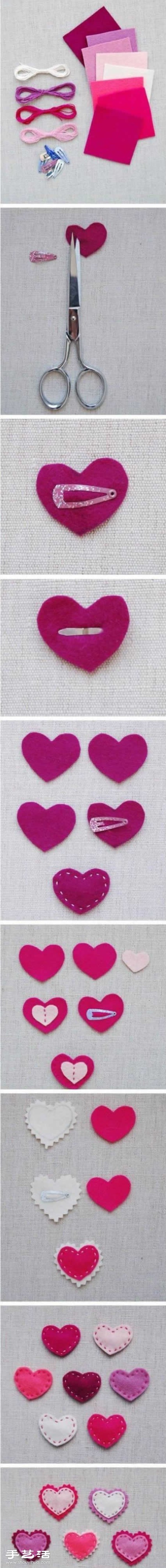 Non-woven sweet heart-shaped hairpin handmade illustrated tutorial