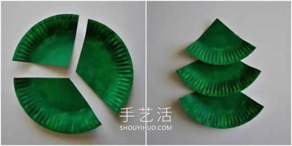 Tutorial on how to make a handmade paper plate Christmas tree in kindergarten