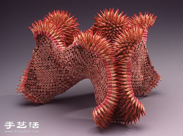 A three-dimensional sculpture made by hand using pencils and pastels