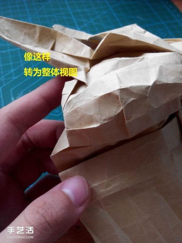 Detailed step-by-step diagram of origami rabbit head, how to fold a complex three-dimensional rabbit head