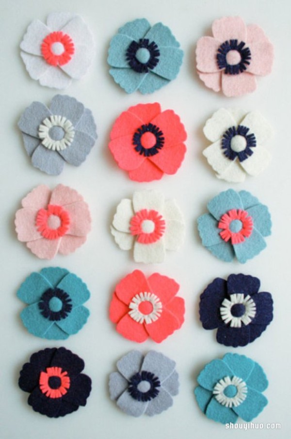 Illustration of how to make cute little flower handmade fabric refrigerator magnets