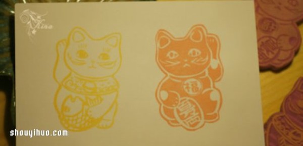 Cute Lucky Cat Rubber Stamp Pattern, Come and Lucky and Wealth! 