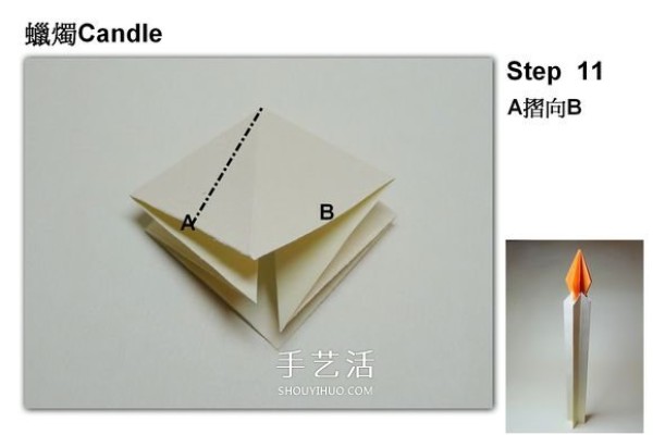 The folding method of a simple candle is divided into two parts: the candle body and the candle flame