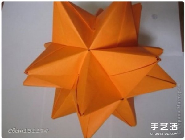 Handmade three-dimensional bouquet origami illustration, steps for folding Russian bouquets