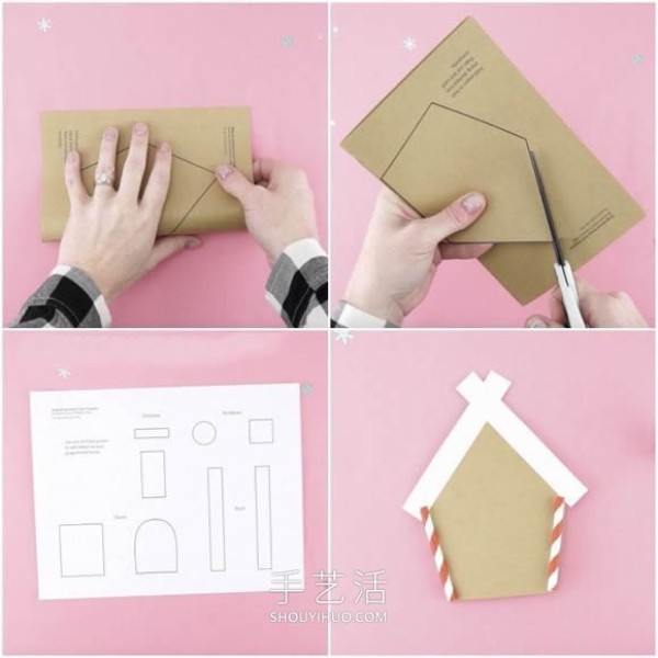 Illustrated tutorial on how to make homemade Christmas gingerbread house cards