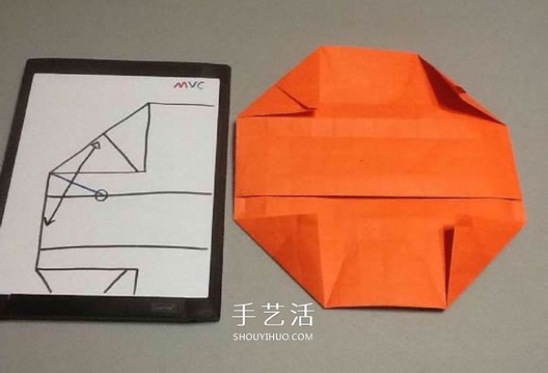 Origami illustration of three-dimensional jack-o