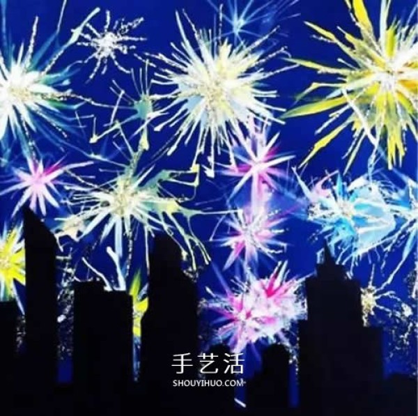 National Day Fireworks Handmade Childrens DIY Gorgeous Fireworks Night Scene